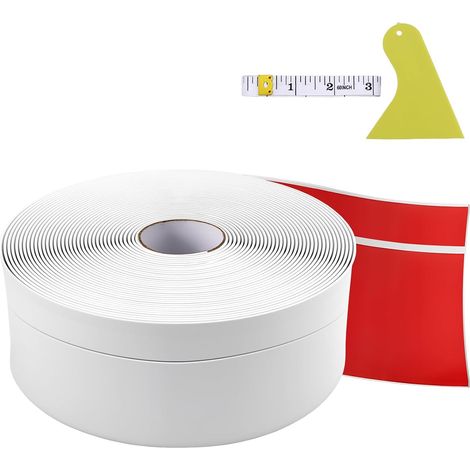 Moulure Murale Adhesive Plinthe Blanche Plaque de base auto-adhésive,PVC Souple Autocollant,Protection Angle Mur pour les murs sols protection des bord,Livrée Avec Raclette Règle Souple (1/5)