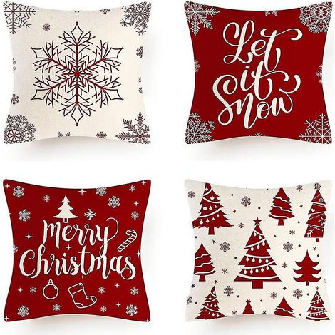 BEBUSINGOTO Taie d'oreiller de noël, 4 pièces, Styles d'éléments de noël, housse de coussin décorative en coton et lin (1/5)