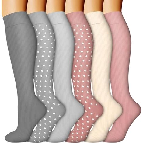 Chaussettes De Compression - 20-30 Mmhg - Pour Femme - Usage Sport Travail Voyage - Taille L/XL - 6 Paires
