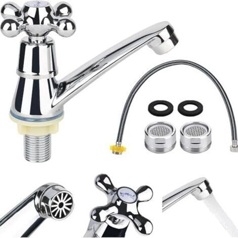 Robinet Lave Main Eau Froide, Robinet  Froide Uniquement, avec Filtre et Tuyau de Raccordement, pour Salle de Bain, Cuisine, Lavabo， (1/5)