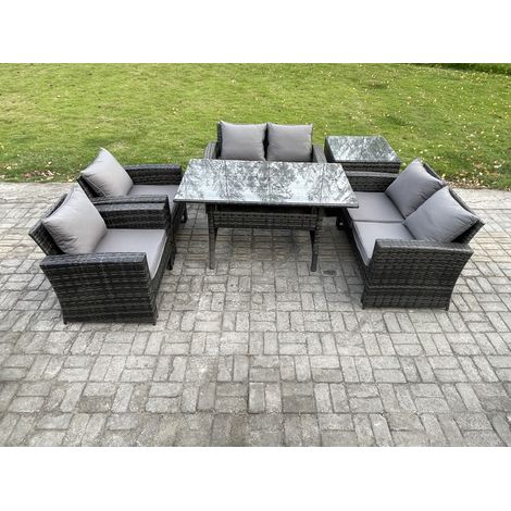 Fimous Ensemble de meubles de jardin en rotin  6 places avec Table à manger oblongue DoppelsitzCanapé Table d'appoint Gris foncé mélangé (1/5)