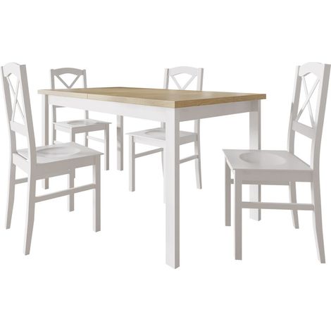 Conjunto de mesas y sillas para comedor Victorville 281, Blanco + Roble Sonoma, 78x80x120cm, Diámetro: 0, Número de asientos: 4, Estilo: Escandinavo