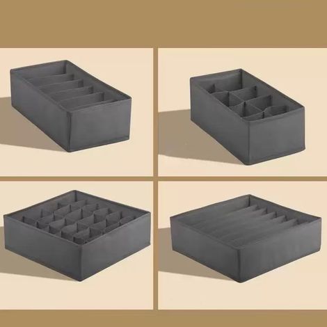 Schubladen-Aufbewahrungsboxen mit Fächern, Aufbewahrungsboxen für Zuhause, Unterwäsche, 4-teiliges Set, grau. (1/5)