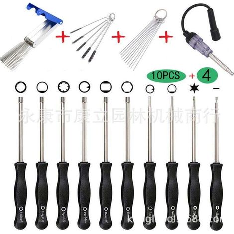 Set di 10 cacciaviti per la regolazione del carburatore Walbro per piccoli motori a 2 tempi di motoseghe/tagliabordi/ecc. Husqvarna, Troy-Bilt, ecc. con custodia, spazzola e kit di pulizia - Crezuo