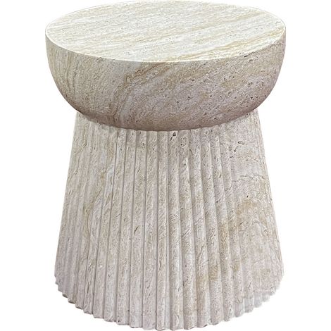 Bonn - Tavolino in fibroclay naturale con struttura scanalata ø37x43 cm