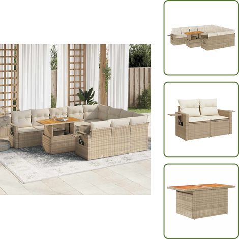 11-tlg. Garten-Sofagarnitur mit Kissen Beige Poly Rattan - Garten Sofagarnitur - Garten Sofagarnituren - Outdoor Sofagarnitur - Sofagarnitur Terrasse (1/5)