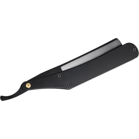 Klappbarer Rasiermesser mit gerader Klinge aus Edelstahl, Rasierwerkzeug für Haare, Augenbrauen und Bart, schwarz