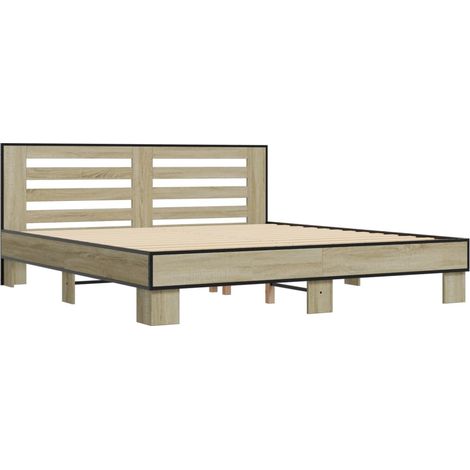 Bettgestell Sonoma-Eiche 200x200 cm Holzwerkstoff und Metall vidaXL (1/4)