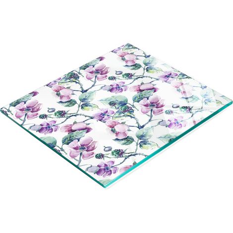 Tabla de cocina de vidrio templado con gr谩ficos decorativos de flores de mora, 60x52 cm. (1/5)