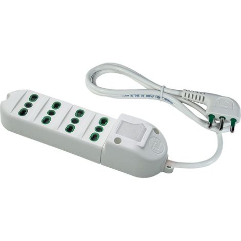 Multiprise bipasso 4 Prises Italiennes 2P+T 16A avec câble et Interrupteur Bipolaire Lumineux, Blanc, 1,5 m