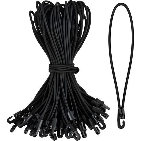 25 Stück elastische Bungee-Seile mit Haken, 26 cm multifunktionale Gummi-Bungee-Seile zur Befestigung von Planen, Gummi-Bungee-Seile für Banner, Flaggen, Planen, Campingzelte (Schwarz)