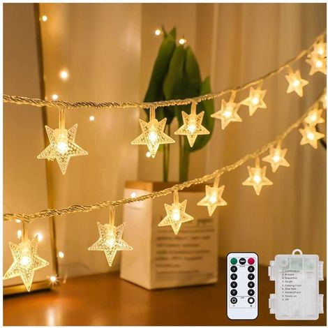 Paquet de 4 (blanc chaud) guirlande lumineuse étoile 3M 20 LED guirlande lumineuse alimentée par batterie (non incluse) étanche intérieur extérieur (1/5)