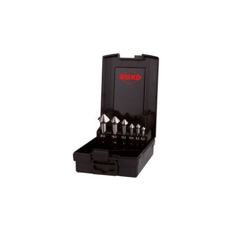 RUKO ULTIMATECUT set di svasatori conici e sbavatori 3S HSSE-Co 5 DIN 335 forma C 90° in cassetta di plastica da 6 pezzi - 102790ERO (1/2)