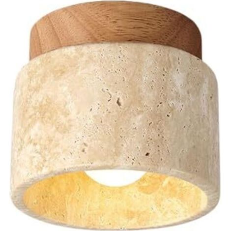 Plafonnier en bois, marbre et pierre, style moderne du milieu du siècle, semi-encastré, petit plafonnier de couloir, style ferme vintage, idéal pour une entrée, un porche, un couloir, un balcon ou un (1/5)