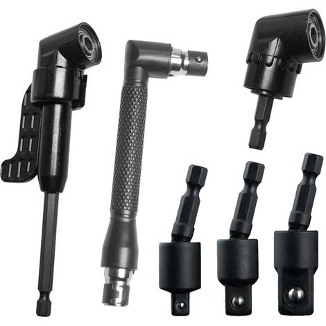 Juego de 6 brocas de acero con 3 adaptadores de vaso giratorios de 360° de 1/4", 3/8" y 1/2", 2 adaptadores de broca hexagonales de 105° y brocas de 90°: un accesorio de perforación versátil para la r (1/5)