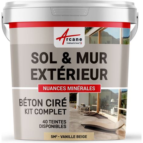béton ciré, extérieur, pour sol, mur, terrasse, escalier, enduit, décoratif, minéral, en kit - 5 m² (en 2 couches) Vanille Beige - ARCANE INDUSTRIES