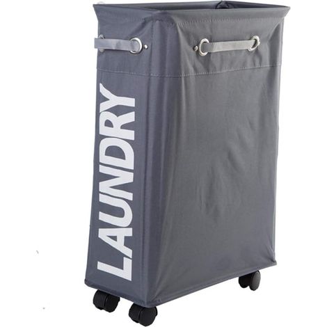 (Gris oscuro) Cesto de ropa sucia plegable delgado de 45 l con 4 ruedas Cesto de ropa sucia plegable delgado Recolector de ropa sucia Caja de lavandería rectangular Almacenamiento de ropa para el hoga