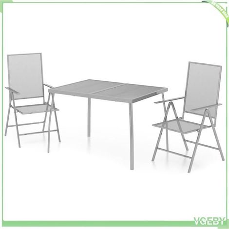 Ensemble à manger de jardin 3 pcs - FAFEICY - 3187980 - Acier anthracite - Dossiers réglables 6 positions - Table 110x80x72 cm (1/5)