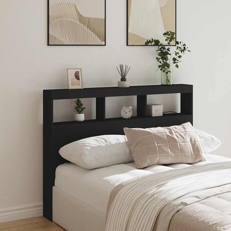Armoire tête de lit avec rangements et LED RVB noir 140 x 17 x 102 cm - PANGIVO (1/5)