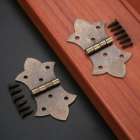 (Couleur A) 2 charnières papillon en bronze antique/doré, 6 trous, pour meubles, tiroirs et portes, avec vis. (1/5)