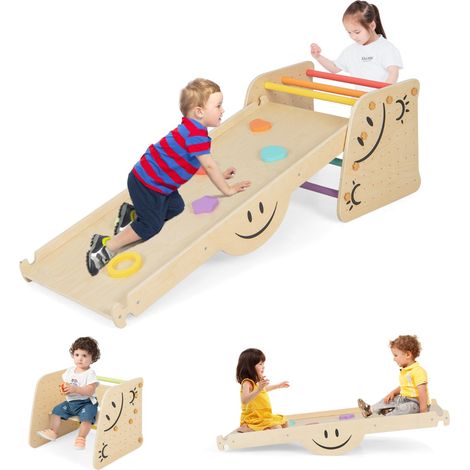 Giocattoli da arrampicata per bambini, Set arrampicata in legno con rampe reversibili sgabello regolabile Colorato (1/5)