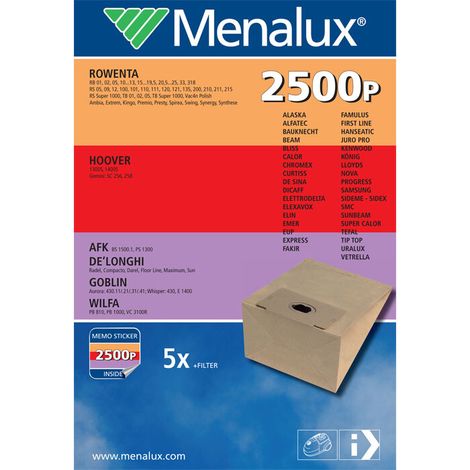 Menalux 2500P 5 sacchi aspirapolvere DeLonghi Maximum Vetrella Hoover Gemini (1/2)