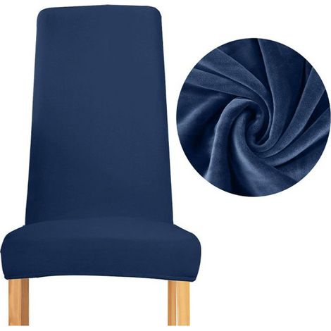 Housse De Chaise - Dossier Étroit - Velours Bleu Marine Épais - Extensible Avec Élasthanne - Pour Chaise Salle À Manger - 1 Pièce (1/5)