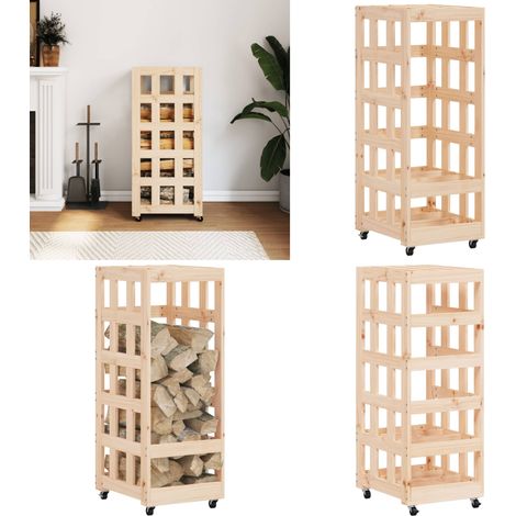 Porte-bûches avec roulettes 40x49x110 cm bois massif de pin - Porte-bûches - Stockage Bois - Abri À Bûches - Rangement Cheminée - Meuble Bois - Home & Living (1/5)
