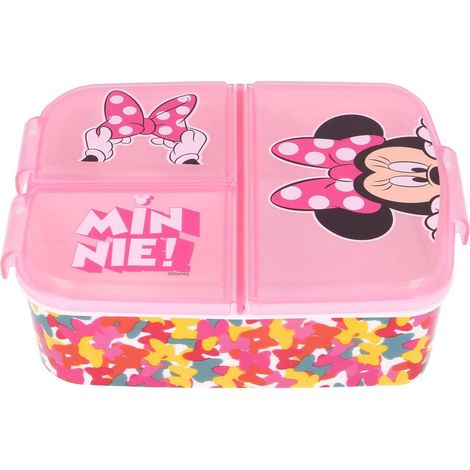 Sandwich box plastica bimbi Disney Minnie, senza BPA, con 3 scomparti e chiusura di sicurezza, lavabile e riutilizzabile (1/5)