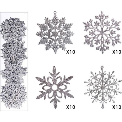Lot de 40 paillettes flocons de neige scintillants, guirlande suspendue pour sapin de Noël, décoration de fête colorée. (1/5)