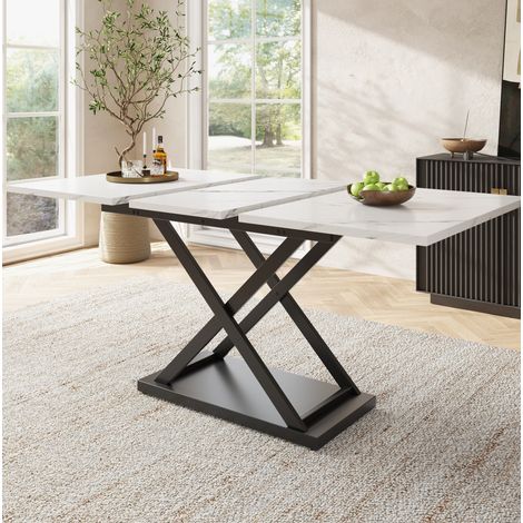 MEUBLIV Tavolo da pranzo allungabile 120-160x80 cm bianco – gambe nere incrociate (1/5)