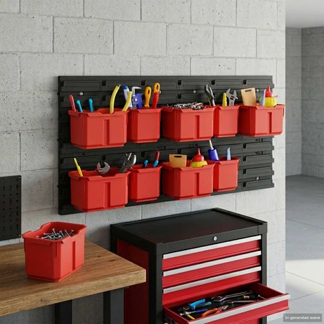 Rack de conteneur de rangement modulable en PP noir et rouge 77,5 x 2 x 39 cm - PANGIVO (1/5)