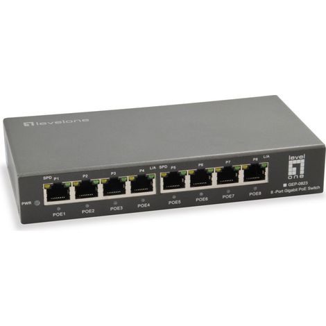 LevelOne GEP-0823 switch Gigabit Ethernet (10/100/1000) Energía sobre Ethernet (PoE) Negro (1/2)