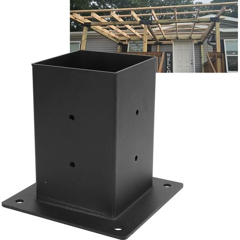 Soporte para pérgola galvanizado con acabado de pintura negra, completamente ensamblado, anclaje rectangular de madera de 9,1 cm (3,6 pulgadas), 1 pieza con tornillos. (1/5)