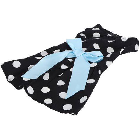 Vêtements d'été pour chienne, jupe sans manches mignonne en polyester avec nœud au dos, motif à pois blancs, noir et blanc, taille L. (1/5)