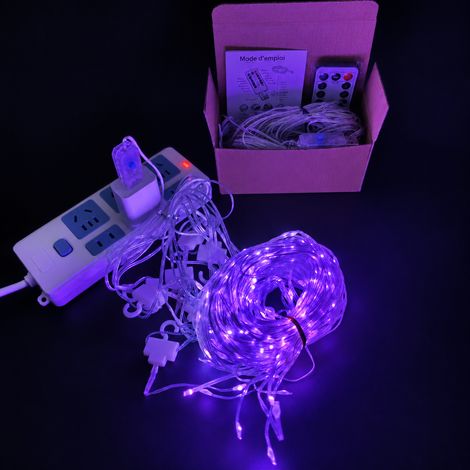 Guirlande rideau lumineux en fil gainé 6 x 3 m 600 LED lumière violette avec crochets télécommande 14,5 × 10 × 6 cm 180 g – Livraison gratuite