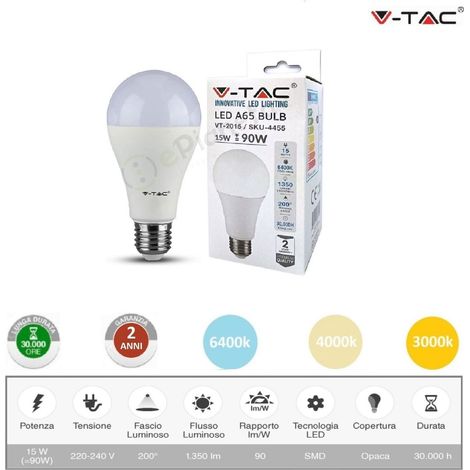V-TAC Lampadina led bulbo 15w A65 attacco grande E27 copertura opaca luce fredda naturale calda Bianco freddo (1/5)