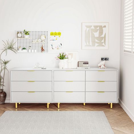 Cassettiera modulare con 9 cassetti, H72 x L200 x P40 cm, pratico contenitore, gambe in metallo, MDF bianco (1/5)