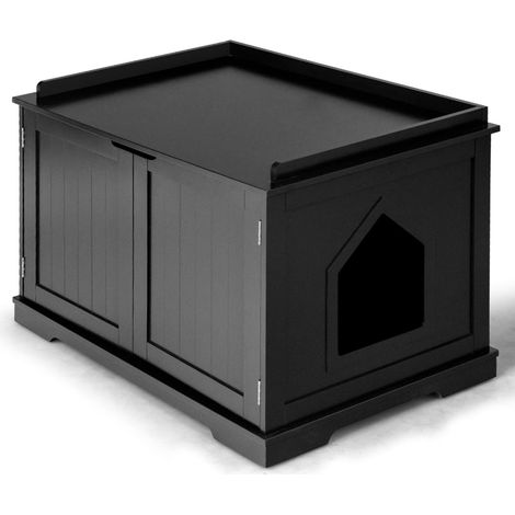 Katzenhaus für den Innenbereich mit Bett, Schwarz, MDF, Multifunktional