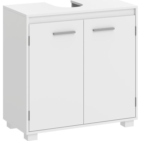 Mueble bajo lavabo moderno blanco 60 x 30 x 60 cm con abertura en U y estante ajustable (1/4)