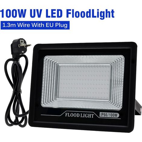 UV-Lampe 395 nm – Fluoreszierende Inspektionslampe für Geisterhaus, UV-Härtungslampe für Kleber, 100 W, IP66 Wasserschutz, Indoor, EU-Stecker, 220 V.