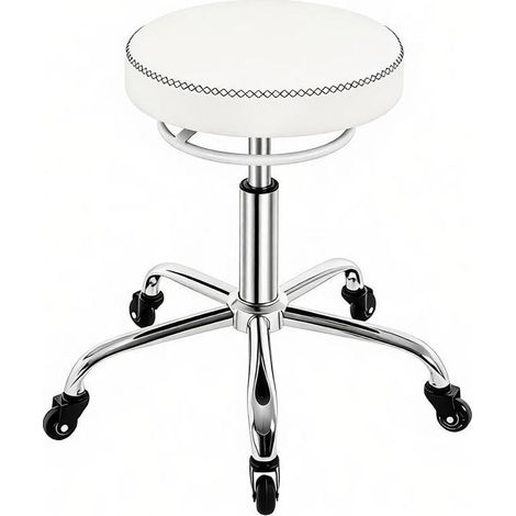 Tabouret de bureau pivotant confortable en PU avec roulettes, hauteur ajustable 46-58 cm, cadre métal (1/5)
