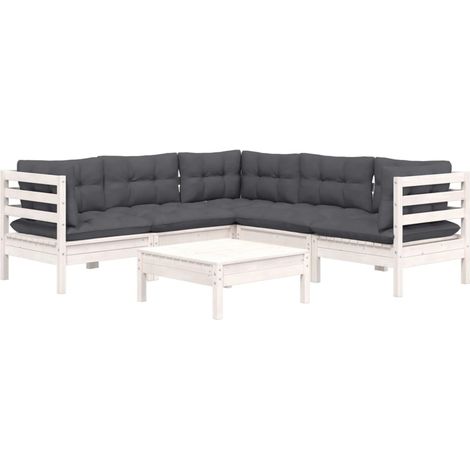 vidaXL 6 Piece Garden Lounge Set with Cushions White Solid Pinewood (1/5)