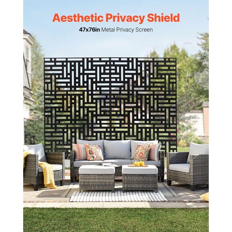 Brise-vue en Métal, 120x193 cm, Panneau Intimité Autoportant avec Support, Écran de Confidentialité Décoratif, Paravent Séparateur Extérieur pour Patio, Balcon, Salle Intérieure, Jardin, Noir (1/5)