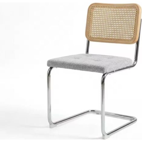 Chaise rétro avec pieds en métal, assise en tissu chiné et Cannage Naturel (1/5)