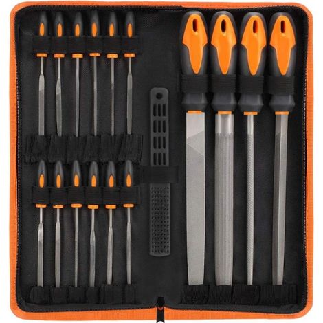 16 limes, Divers accessoire de portail, acier allié T12 trempé, 4 pièces 200 mm + 12 pièces 140 mm, poignée caoutchouc (1/4)