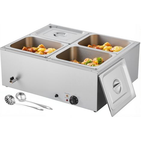 Chauffe-Plat Électrique à Vapeur 1500 W, Buffet Chauffant en Inox, Bain-marie avec 4 Bacs de 1/2, Couvercle et Louches à Soupe et Perforées, pour Servir Buffet en Libre-Service Restauration (1/5)