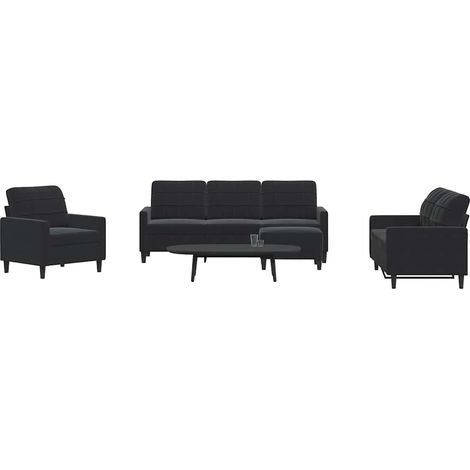 Ensemble de canapés 4 pièces avec coussins, velours noir, fauteuil, 2 et 3 places - PANGIVO (1/5)