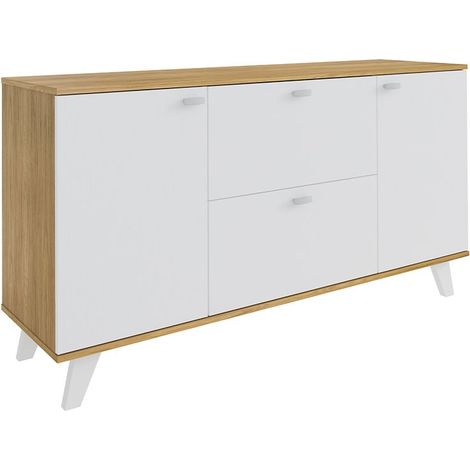 MOMMA HOME Aparador, Buffet, Salón Comedor 2 Puertas y 2 cajones, Modelo QUIATUR, Roble y Blanco, Medidas: 140 x 40 x 75 cm