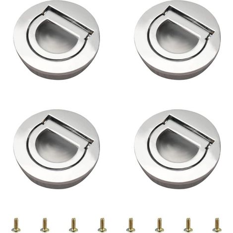 Poignée ronde avec anneau de traction intégré, lot de 4 poignées invisibles style tatami pour portes et tiroirs de placards et armoires,(Argent brillant) (1/5)